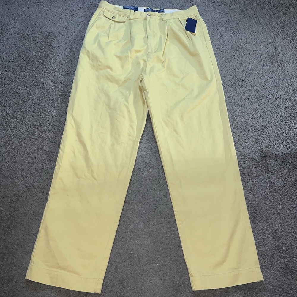 NEW Polo Ralph Lauren Whitman Chino Yellow Pleated Relaxed Fit Pants 33x32